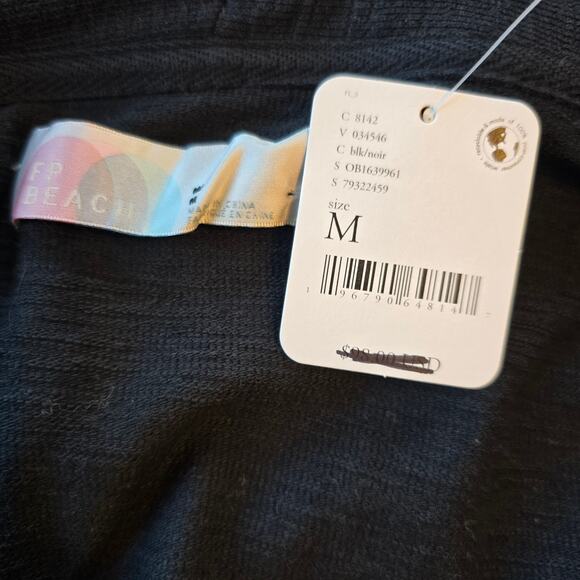 Free People Beach Cover Up Women's M Black Tie Front Gather Beachy Coastal Boho - Picture 5 of 11